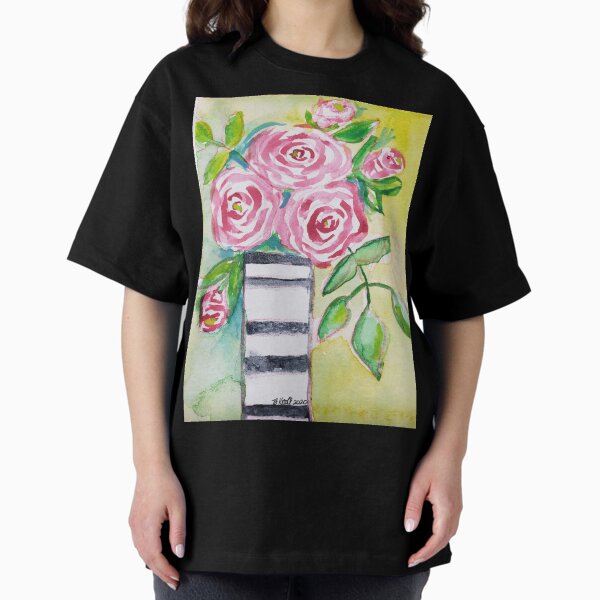 Abstract roses in a striped vase Oversized T-Shirt