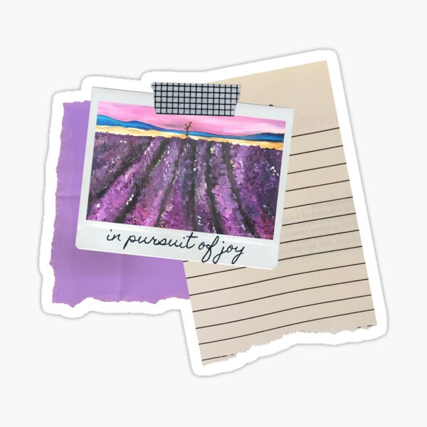 In Pursuit of Joy Purple Painting Lavender Fields Motivational Inspirational Quote Sticker