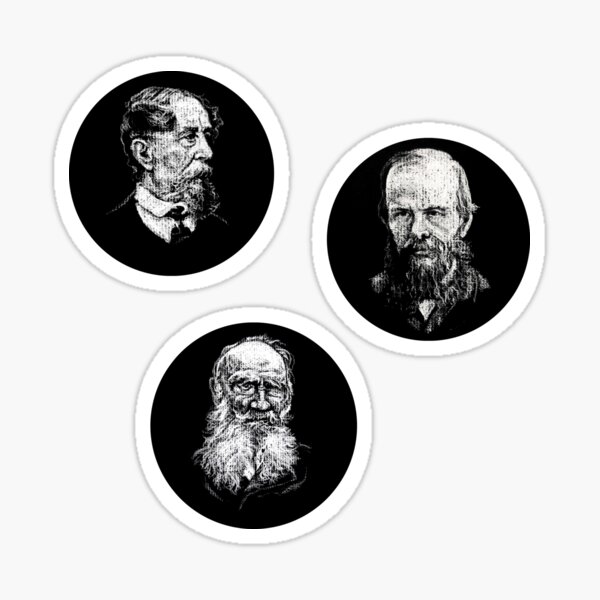 Three Great Authors (Dickens, Dostoevsky, Tolstoy) in Circles! Sticker Sheet Sticker