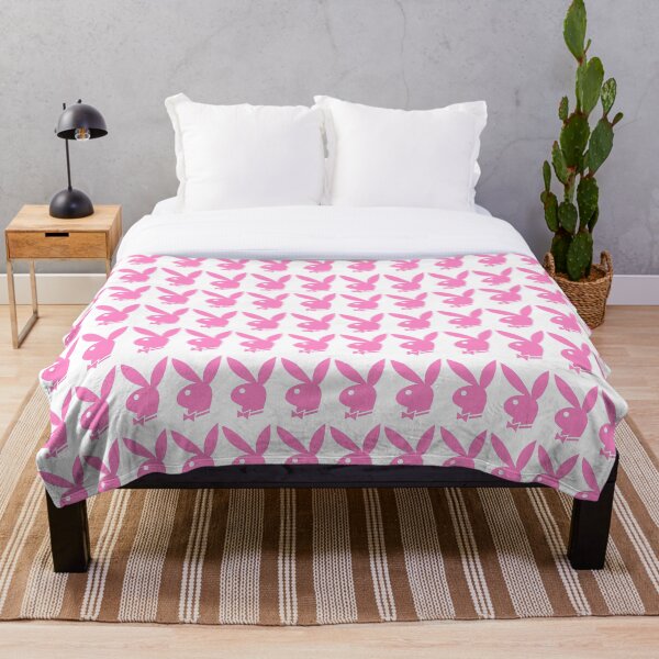 Pink Playboy Bunny Pattern Throw Blanket