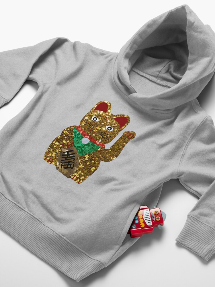 Alternate view of gold maneki neko cat Toddler Pullover Hoodie