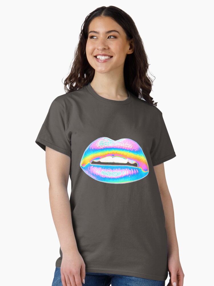 Thumbnail 1 of 7, Classic T-Shirt, New Holographic Lips on Pink designed and sold by dinaaaaaah.
