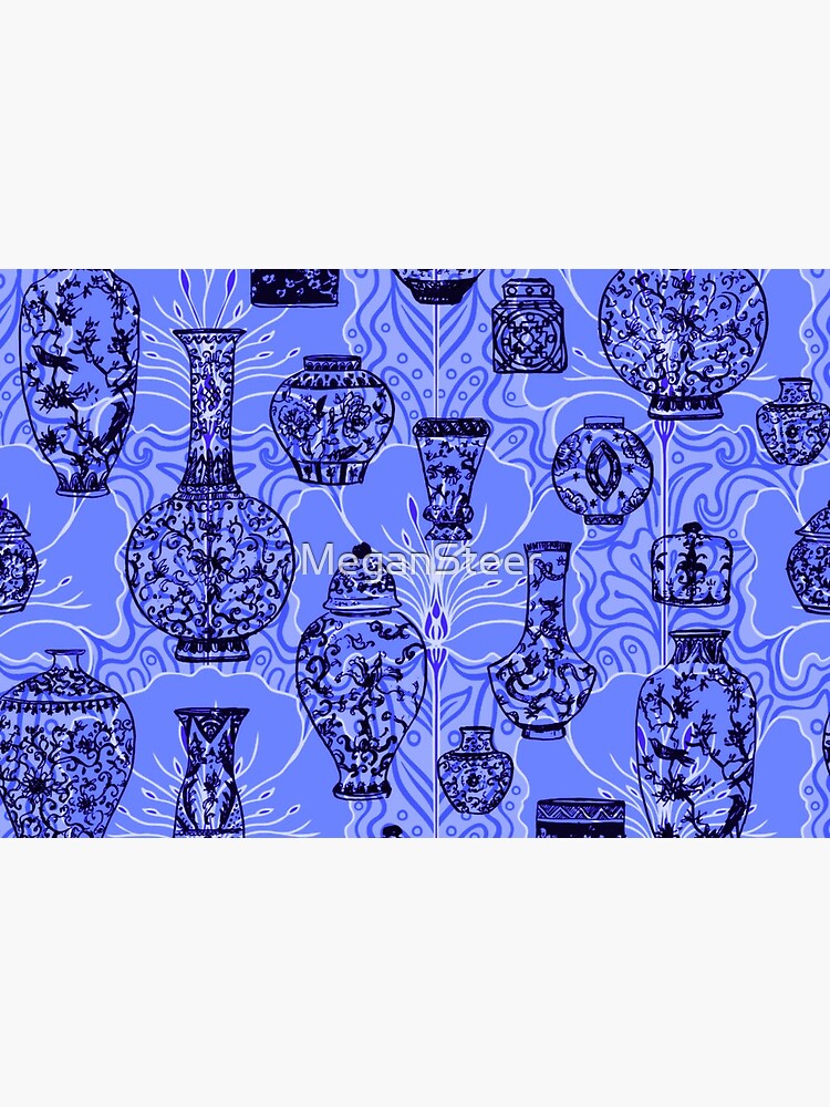 Art Nouveau Poppies and Ginger Jars in Periwinkle by MeganSteer