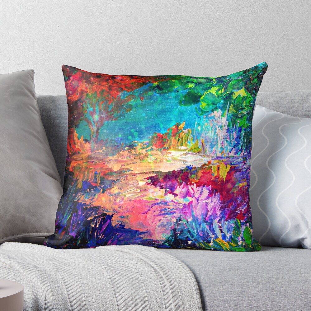 WELCOME TO UTOPIA Bold Rainbow Multicolor Abstract Painting Forest Nature  Whimsical Fantasy Fine Art Throw Blanket by EbiEmporium