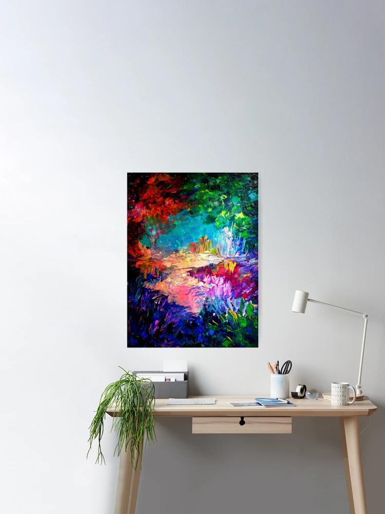 WELCOME TO UTOPIA Bold Rainbow Multicolor Abstract Painting Forest Nature  Whimsical Fantasy Fine Art Rectangular Pillow by EbiEmporium