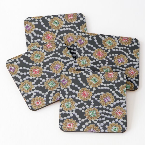Item preview, Pearls and Jewels on black ground designed and sold by Leslie Rogers Todder.