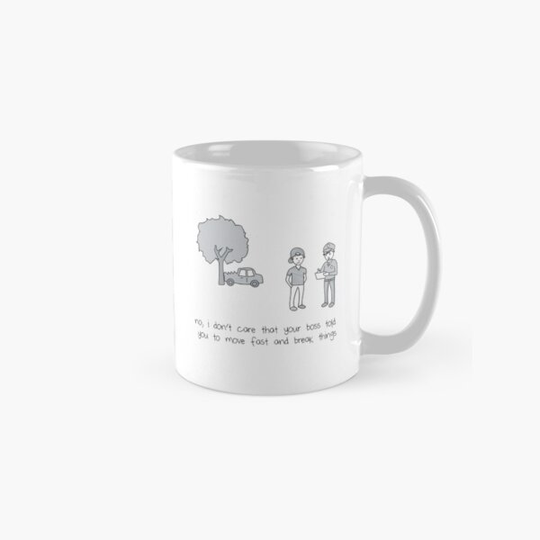 Vista previa del artículo con la obra «Muévete rápido y rompe las cosas taza», diseñado y vendido por fosslien.