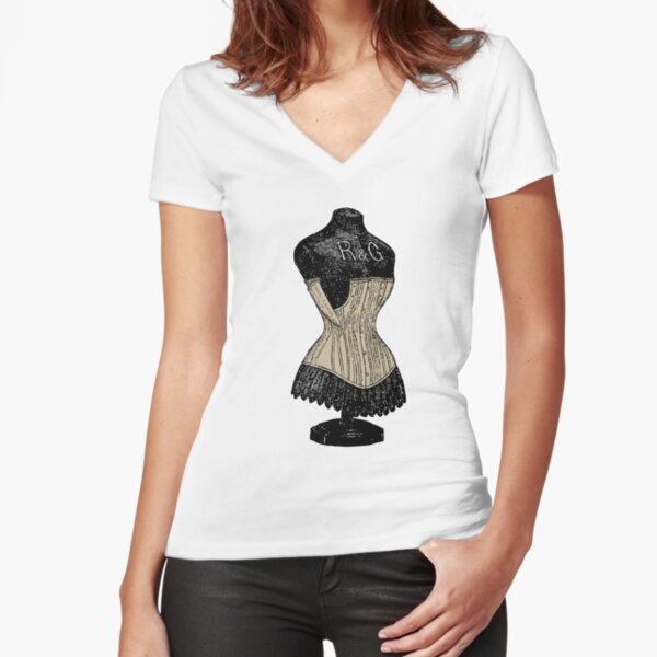 Vintage Corset | Victorian Corset | Corset on Dress Form | Fitted V-Neck T-Shirt