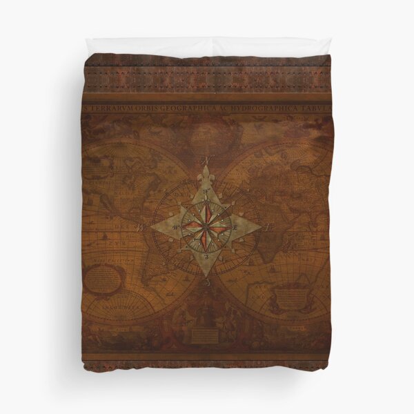 Steampunk Compass Rose & Antique Map Duvet Cover