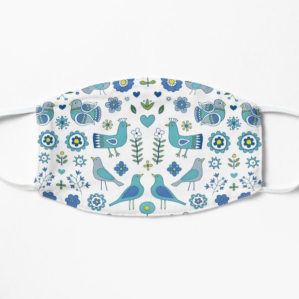 Scandi Folk Birds - blue & white - Scandinavian folk art pattern by Cecca Designs Mask