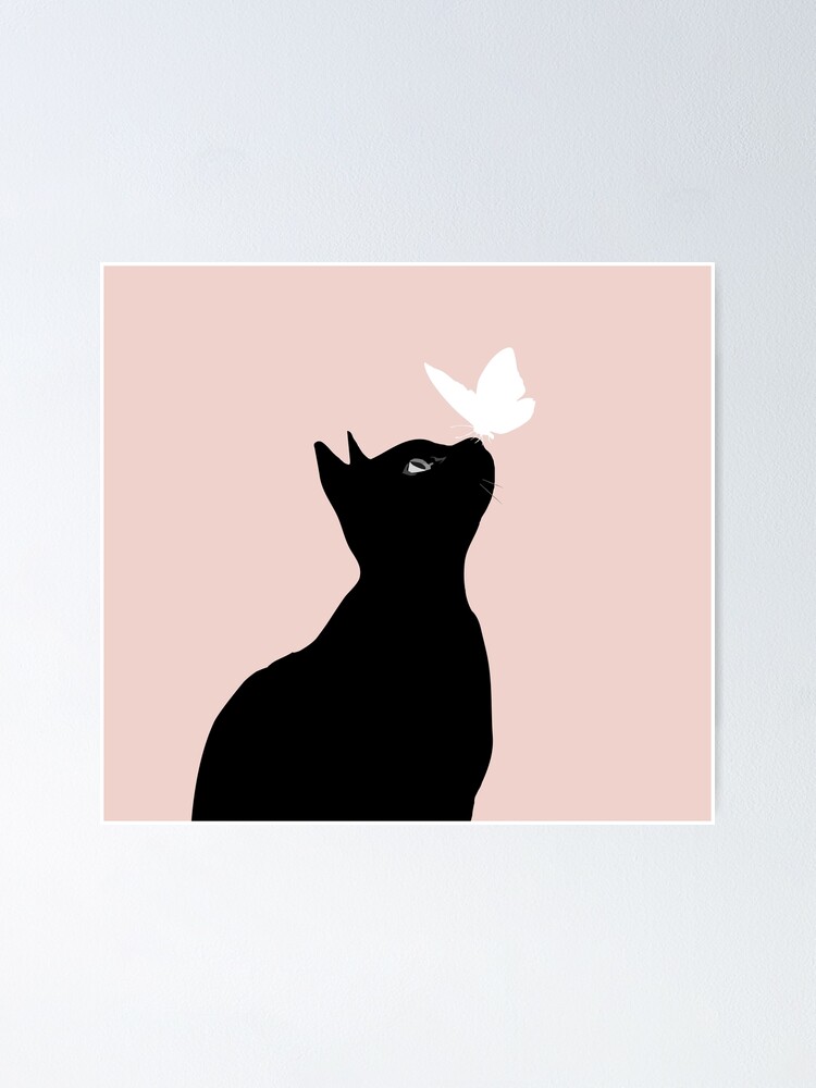 Poster Nez De Chat Noir Embrassant Un Papillon Par Hanahanagoods Redbubble