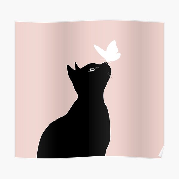 Poster Nez De Chat Noir Embrassant Un Papillon Par Hanahanagoods Redbubble