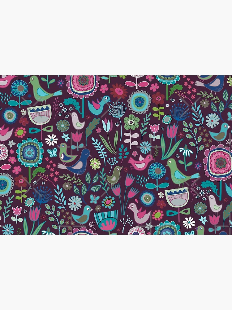 Birds and Blooms - blueberry - pretty floral bird pattern by Cecca Designs by Cecca-Designs