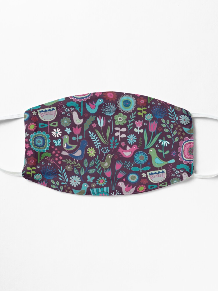 Alternate view of Birds and Blooms - blueberry - pretty floral bird pattern by Cecca Designs Mask