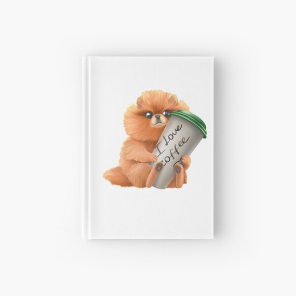 Cute dog of breed Spitz with a cup of coffee. Hardcover Journal