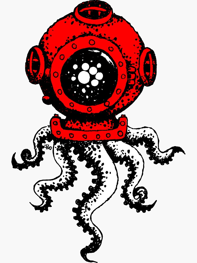 "OCTOPUS WITH DIVER HELMET" Sticker for Sale by Fressfeind Redbubble