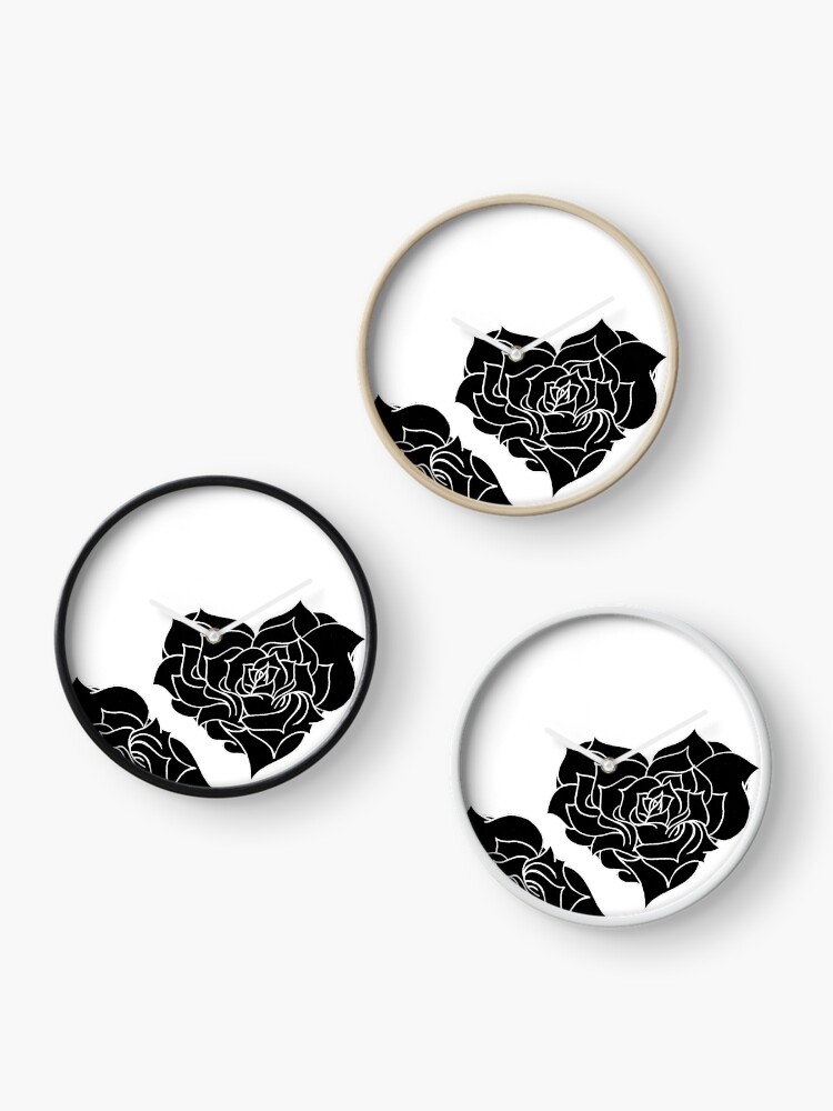 Aperçu 3 sur 4. Horloge avec l'œuvre Motif rose minimale - noir créée et vendue par Onirographica.