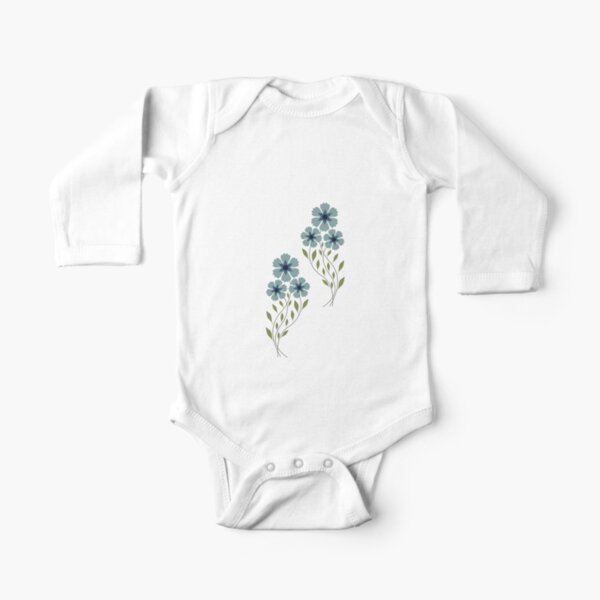 Zigzag flowers - blue Long Sleeve Baby One-Piece