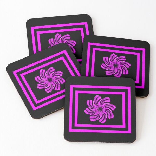 Item preview, Hot pink flower motif with hot pink borders on sophisticated black background. designed and sold by PetaJaneHome.