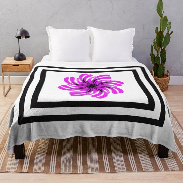 Item preview, Hot pink flower motif with black borders on cool white background. designed and sold by PetaJaneHome.