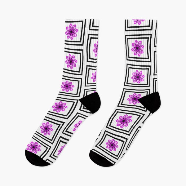 Item preview, Hot pink flower motif with black borders on cool white background. designed and sold by PetaJaneHome.