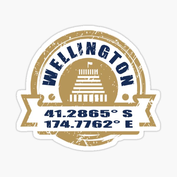 "Wellington New Zealand coordinate stamp. With Beehive image inside