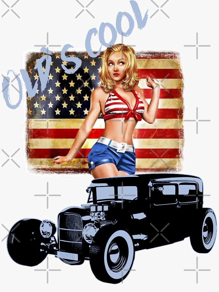 Old`s Cool Pin Up Rockabilly Hot Rod Sticker For Sale By