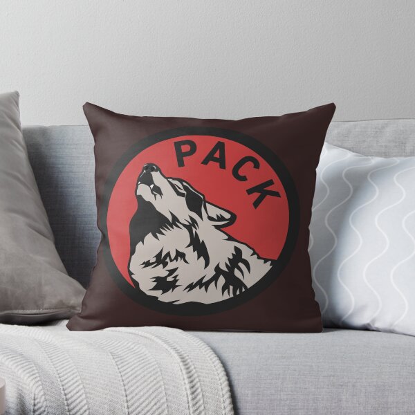 Howling wolf from the Pack in red background Throw Pillow