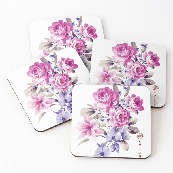 Item preview, Chinese ink painting - pink wild rose bouquet - rose designed and sold by Kallandra.