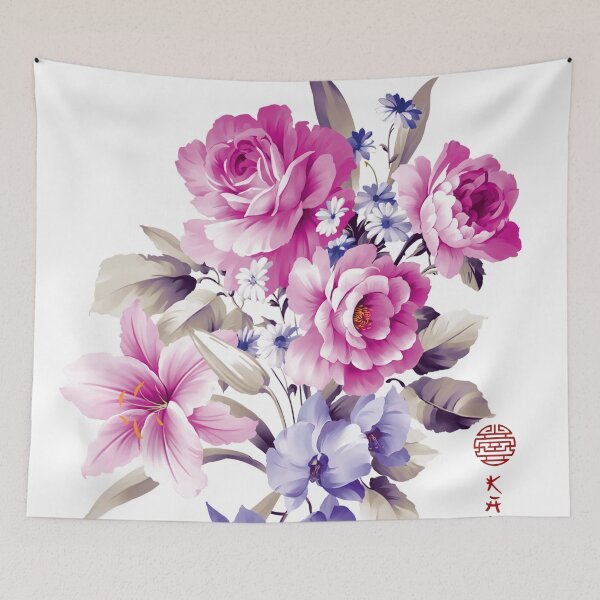 Item preview, Chinese ink painting - pink wild rose bouquet - rose designed and sold by Kallandra.