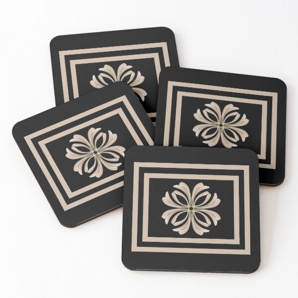Item preview, Light taupe centre motif with light taupe borders on sophisticated black background. designed and sold by PetaJaneHome.