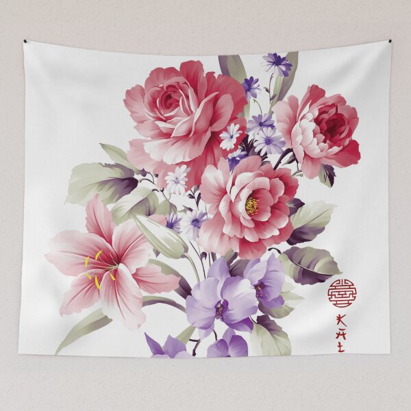 Item preview, Chinese ink painting - red bouquet of wild roses - red designed and sold by Kallandra.