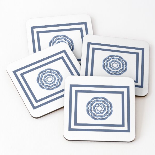 Item preview, Circular motif in shades of beautiful blue with blue borders on cool white background. designed and sold by PetaJaneHome.