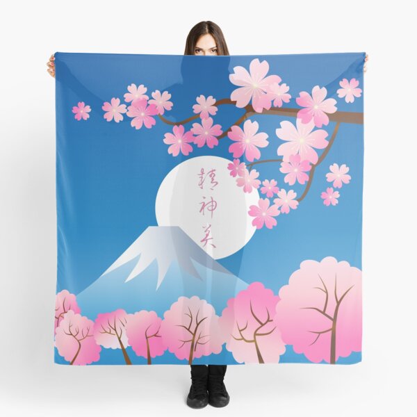 Mt Fuji Cherry Blossoms Spring Japan Night Sakura Scarf