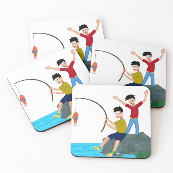 Item preview, Two kids outdoor fishing and catching a red fish designed and sold by abhishekarts.