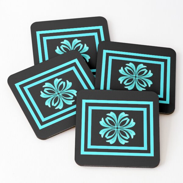 Item preview, Turquoise centre motif with turquoise borders on sophisticated black background. designed and sold by PetaJaneHome.