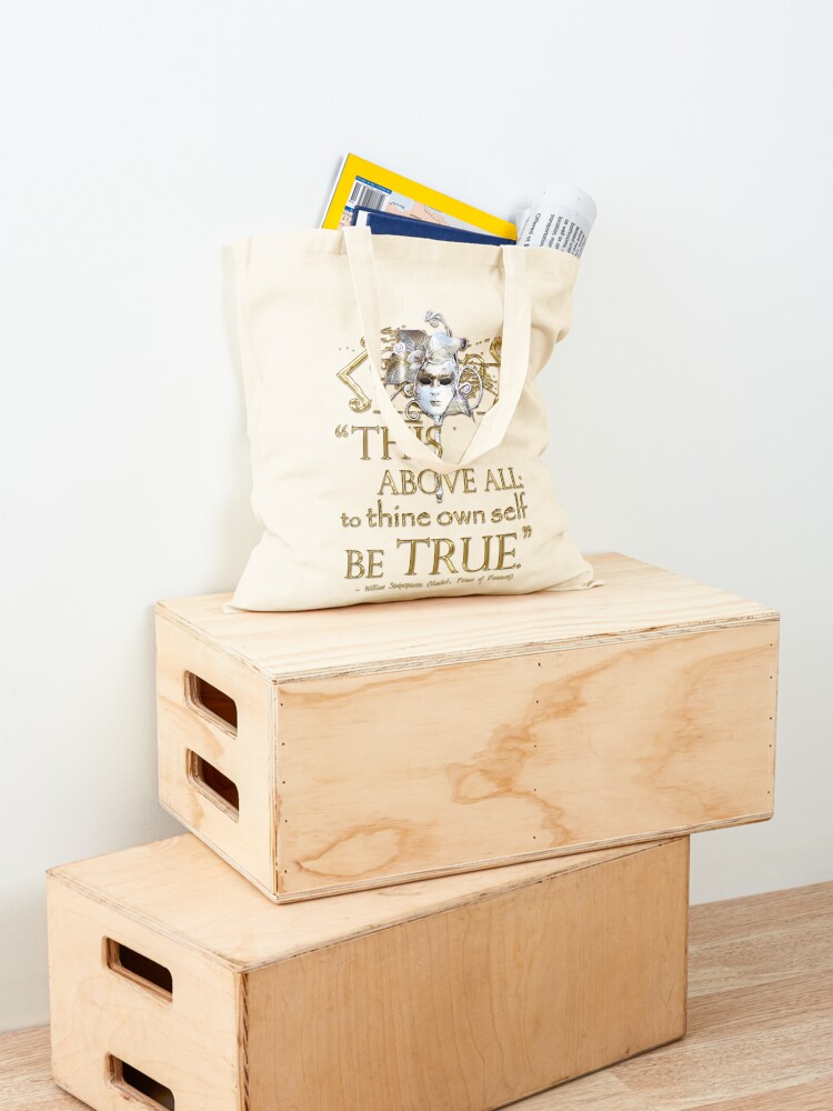 Thumbnail 4 of 5, Tote Bag, Shakespeare Hamlet "own self be true" Quote designed and sold by Styled Vintage.