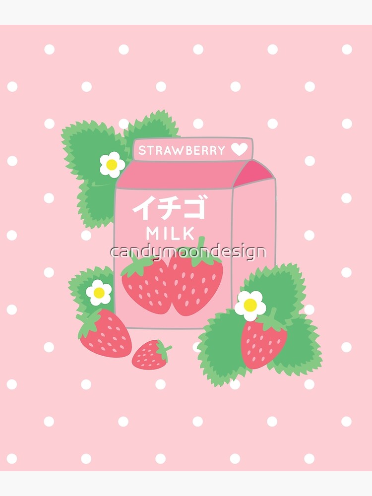 "Strawberry Milk Kawaii Cute Strawberries Pink Dots" Poster for Sale by