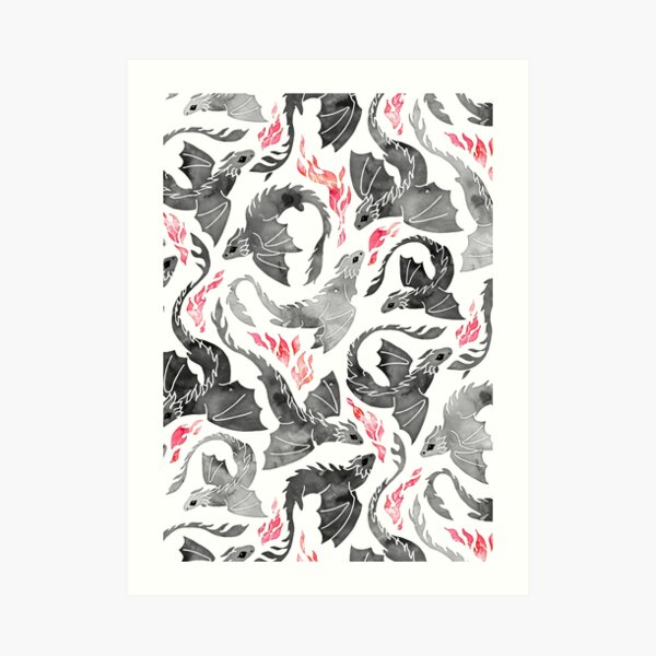 Dragon fire greys & blacks Art Print