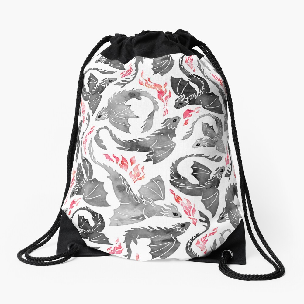 Dragon fire greys & blacks Drawstring Bag