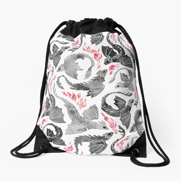 Dragon fire greys & blacks Drawstring Bag
