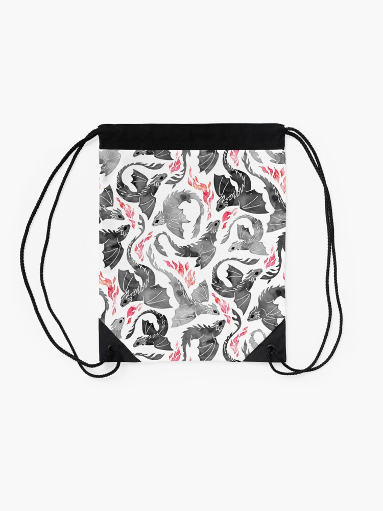 Alternate view of Dragon fire greys & blacks Drawstring Bag