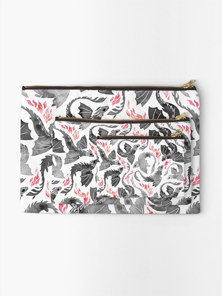 Alternate view of Dragon fire greys & blacks Zipper Pouch