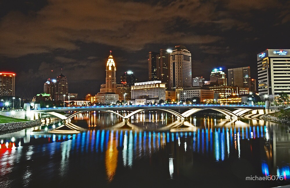 Columbus Skyline At Night Columbus Ohio By Michael6076 Redbubble