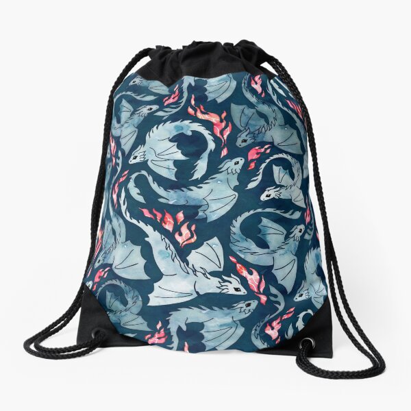 Dragon fire dark blue Drawstring Bag