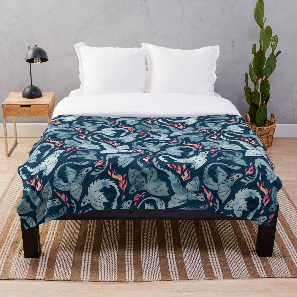 "Dragon fire dark blue" Throw Blanket by adenaJ Redbubble