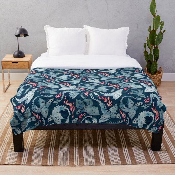 Dragon fire dark blue Throw Blanket