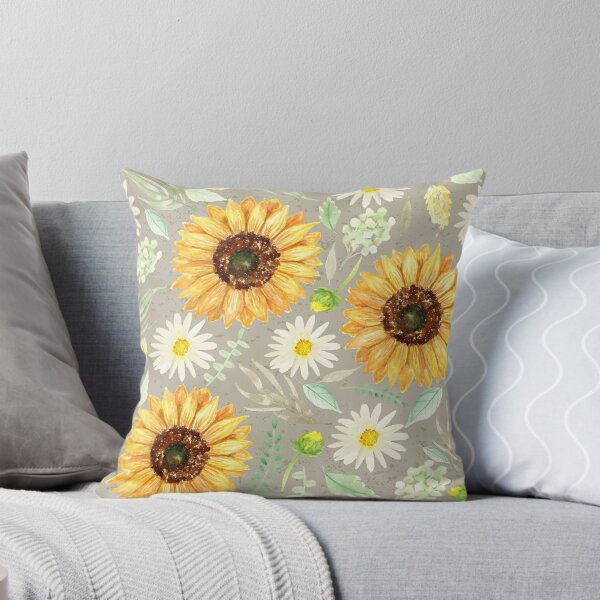 Item preview, Sunflowers and Daisies | Watercolor | Art | Pattern | Grey Texture designed and sold by Harpley Design Studio.