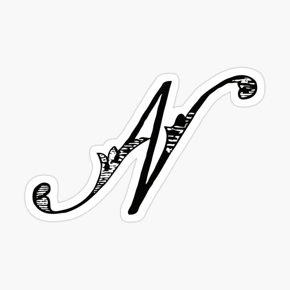 Vintage Stylish Black and White Monogram Letter N