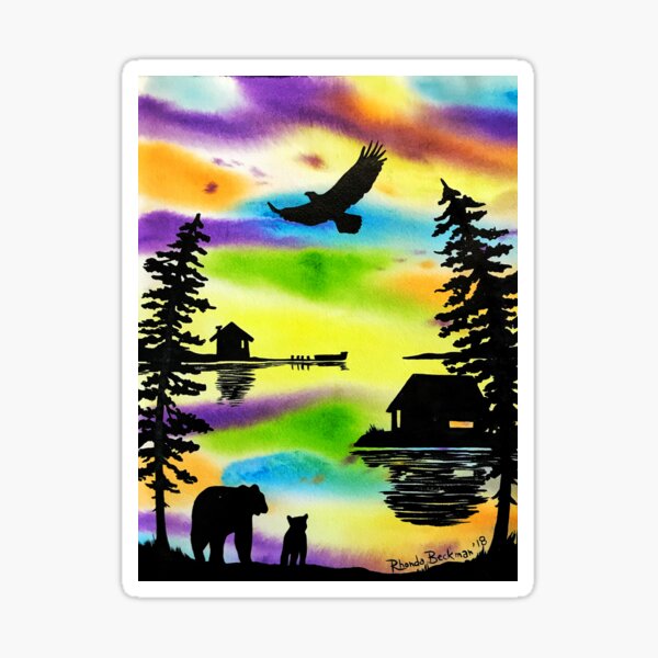 Northern Watercolour eagle and the bears Sticker